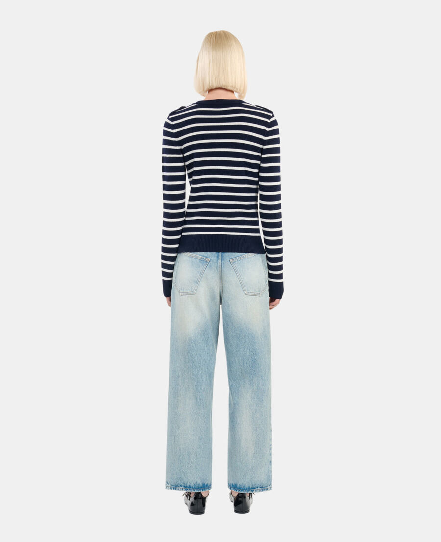 The Kooples WOMEN WHITE / BLUE striped wool sweater 