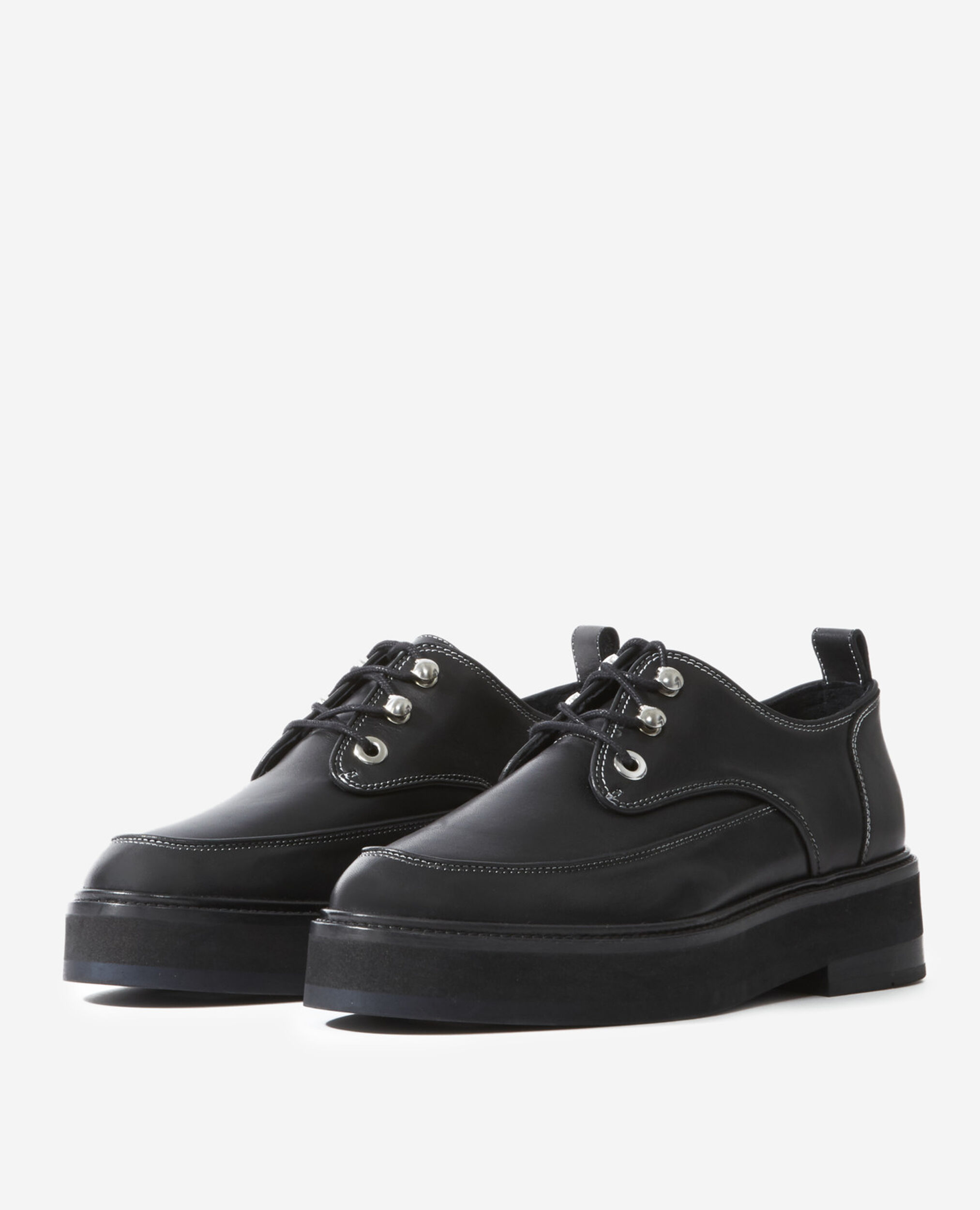 Black leather derbies with topstitching, BLACK, hi-res image number null