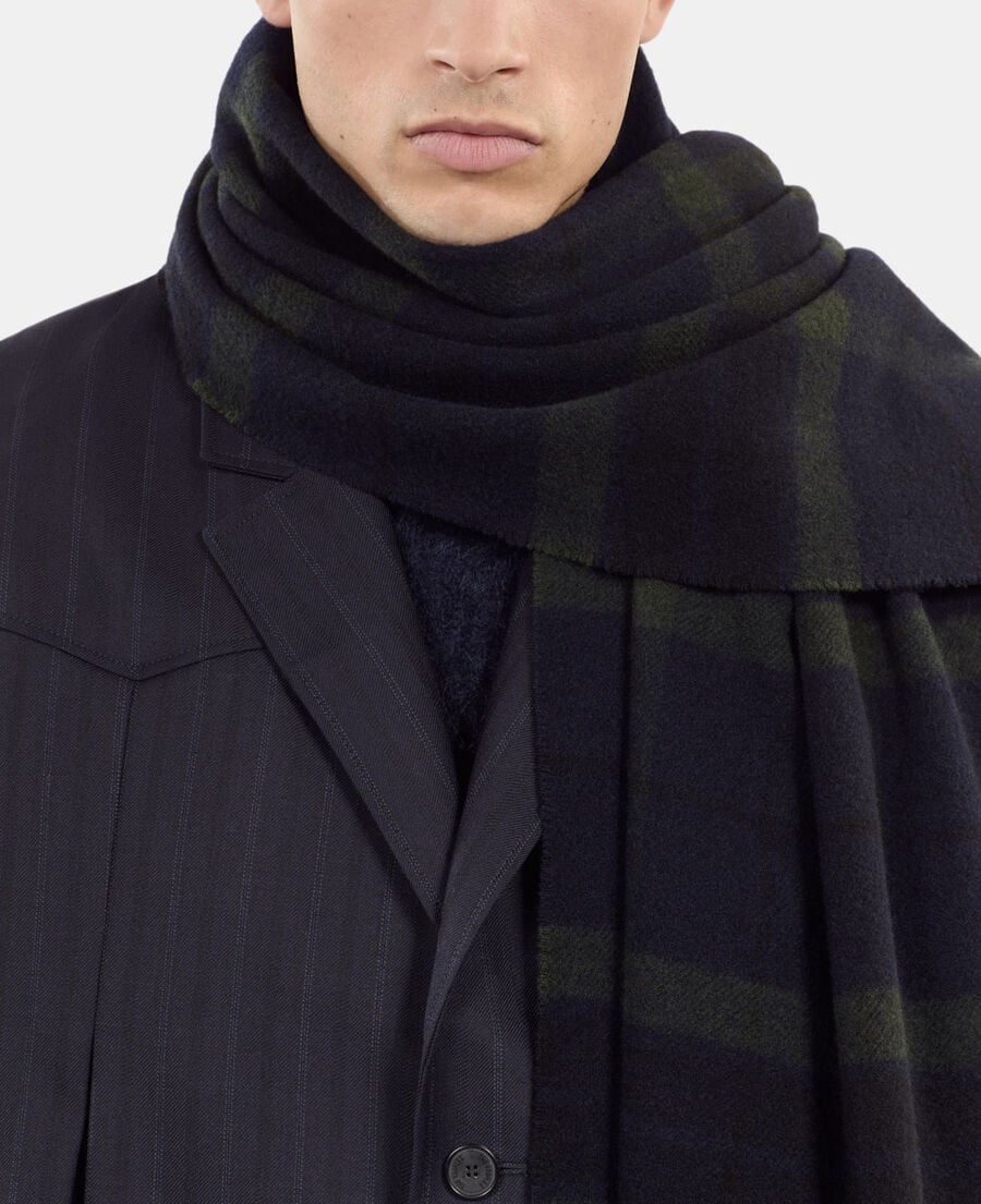 The Kooples M GREEN NAVY checked wool scarf