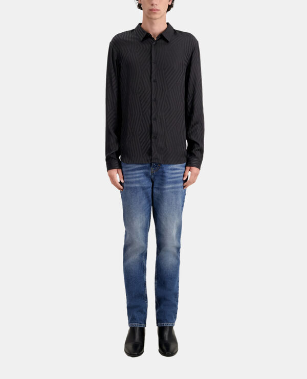 black geometric jacquard shirt