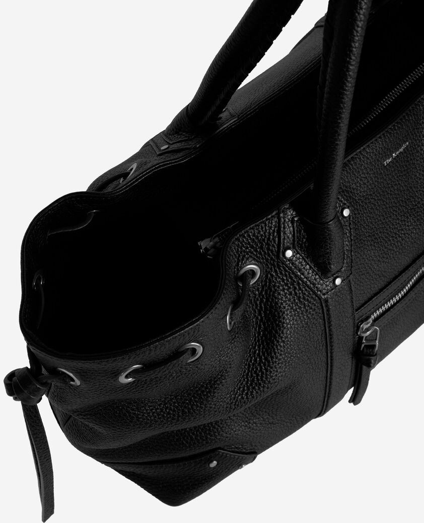 The Kooples WOMEN BLACK gathered tote bag in black grained leather