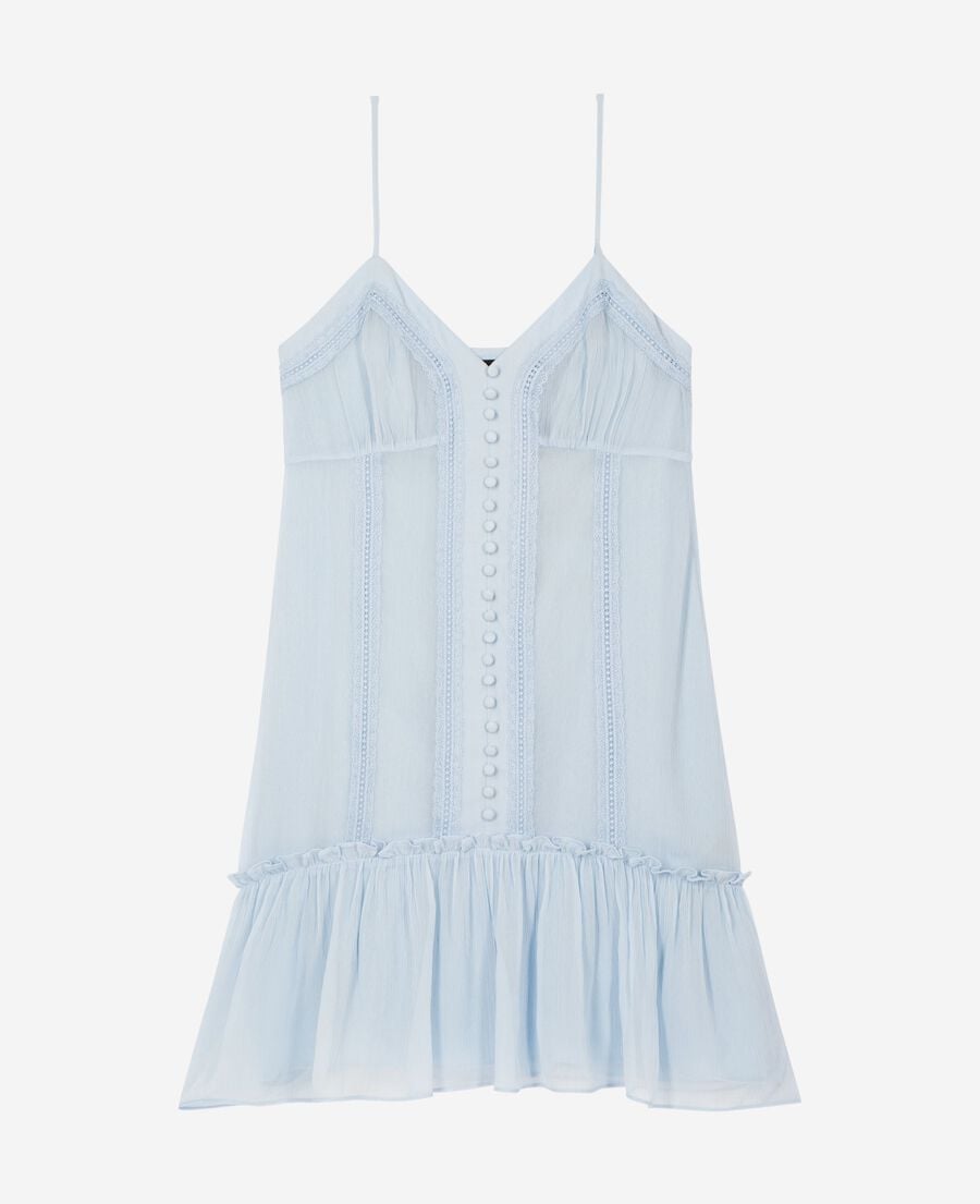 The Kooples WOMEN LIGHT BLUE short dress with blue lace detail