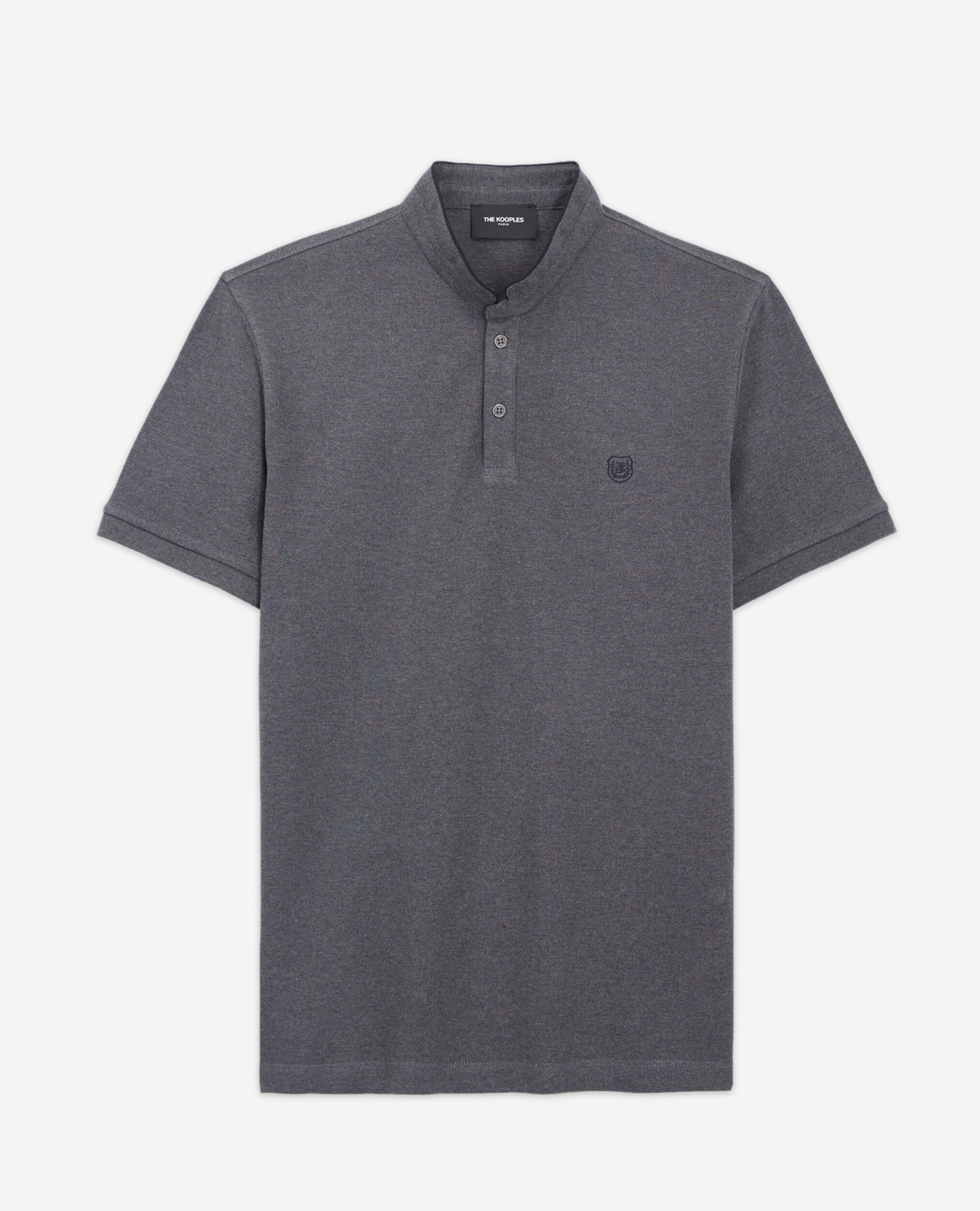 Dark gray embroidered polo w/ officer collar, GREY-NAVY, hi-res image number null