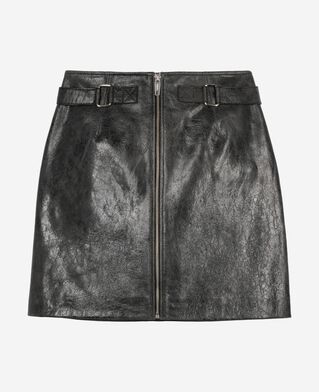 The Kooples WOMEN BLACK STONE black leather zipped short skirt