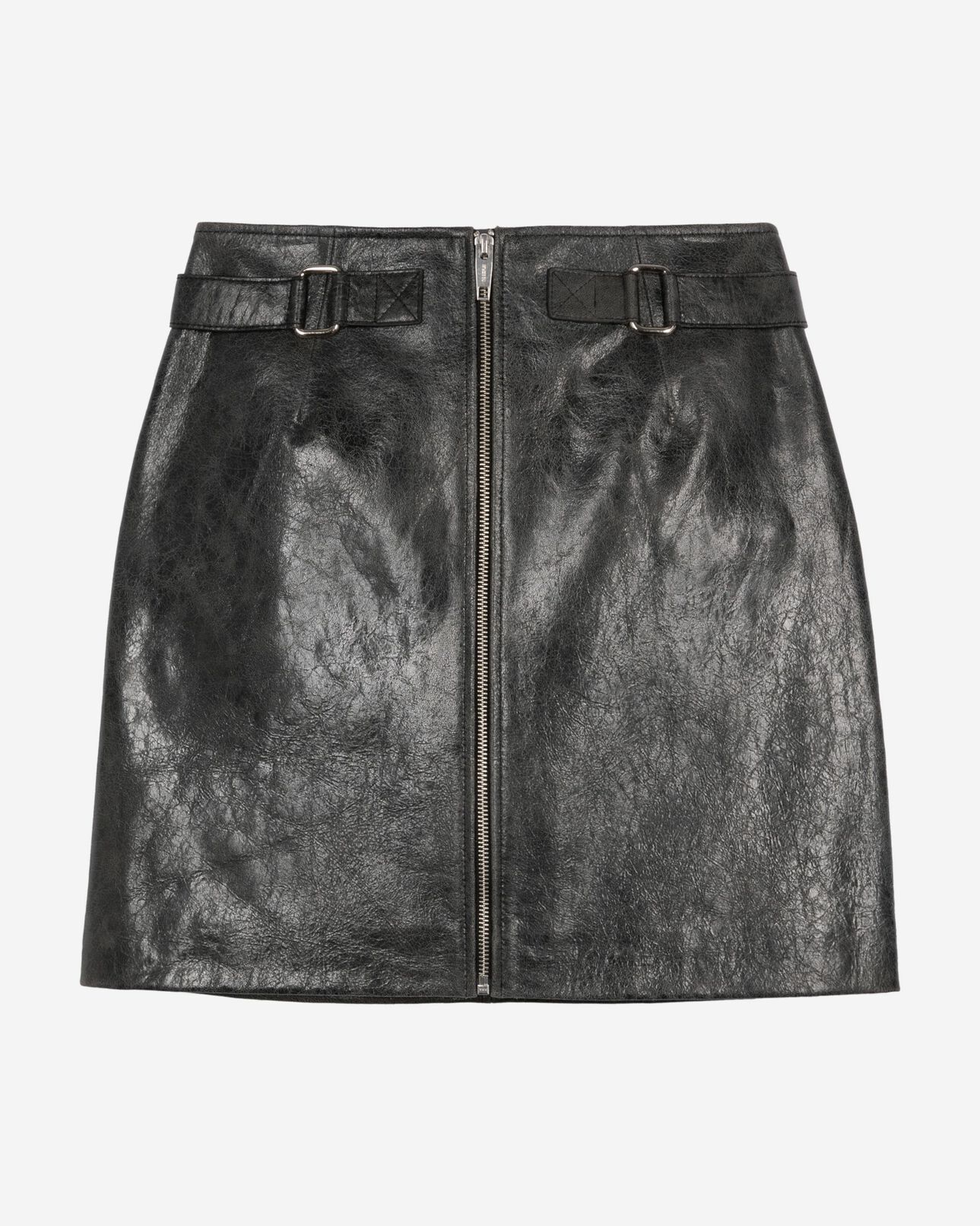 The Kooples MUJER BLACK STONE falda corta de cuero negro con cremallera