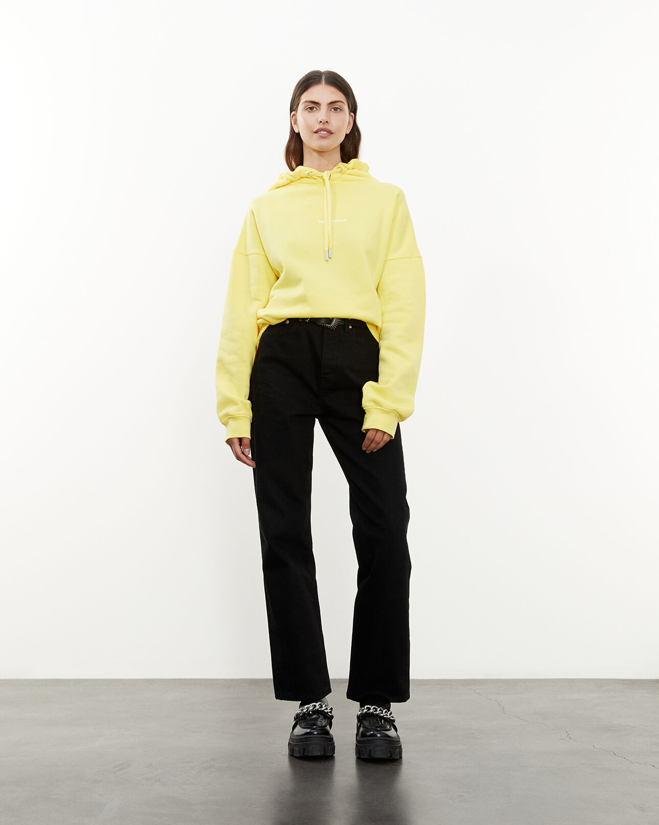 The Kooples FEMME YELLOW sweat jaune à capuche et logo imprimé