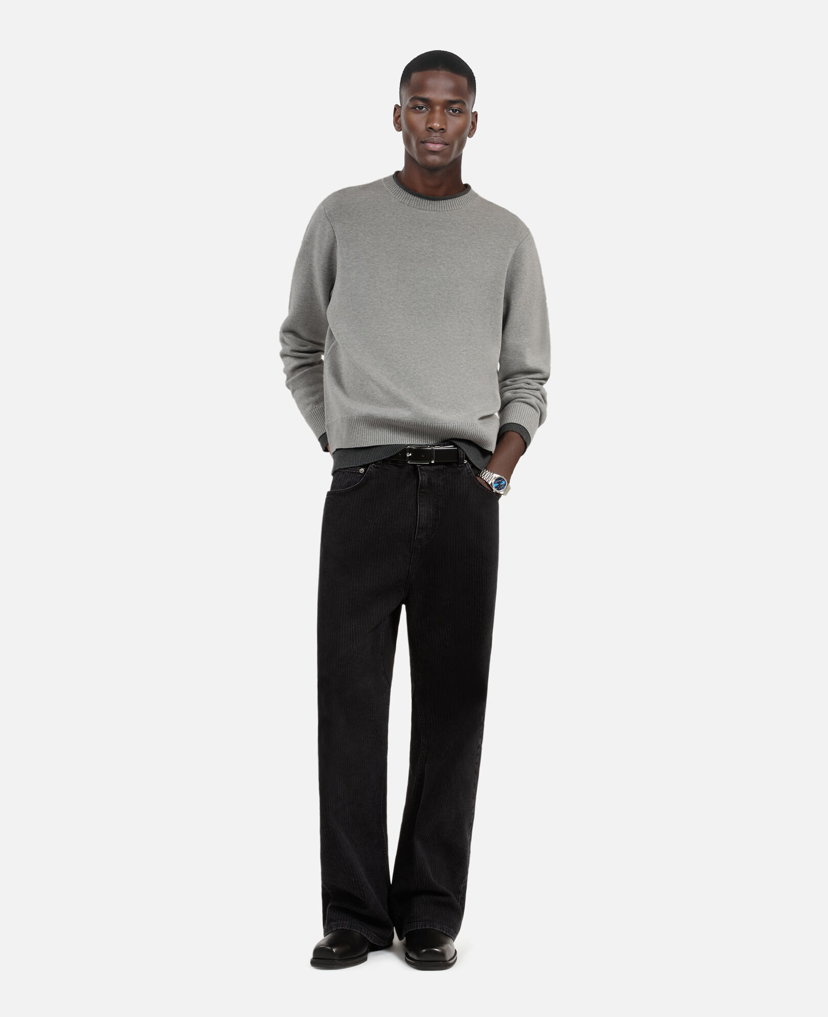 The Kooples MEN MIDDLE GREY / ANTHRACITE gray cotton sweater