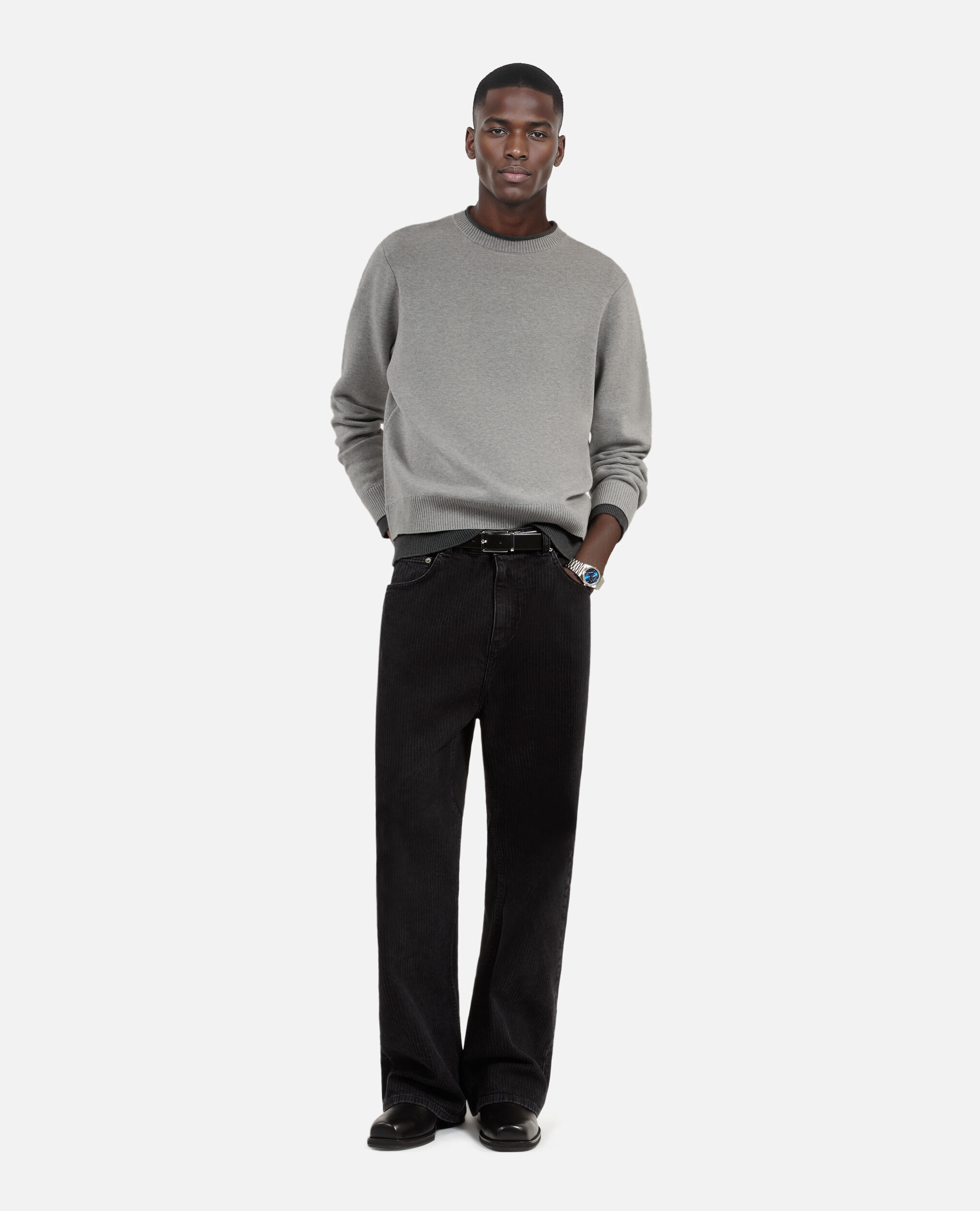 Gray cotton sweater, MIDDLE GREY / ANTHRACITE, hi-res image number null