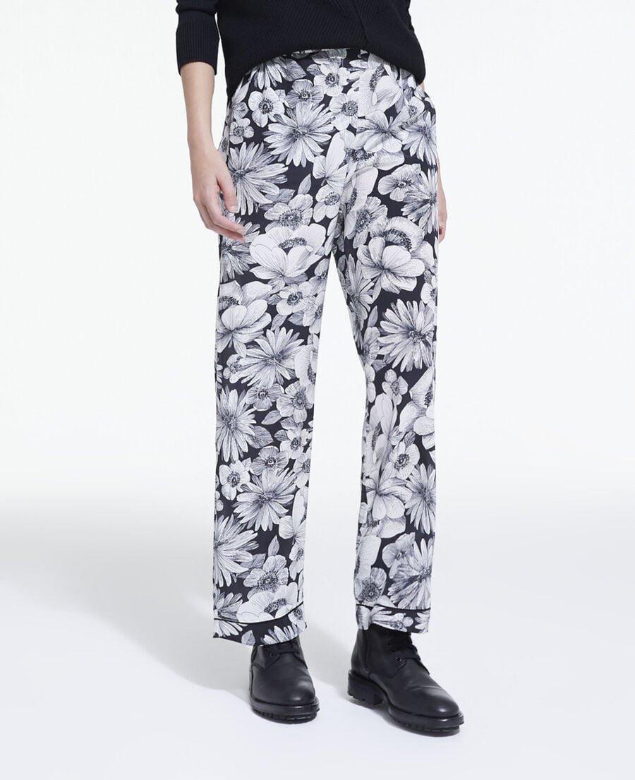 The Kooples WOMEN BLACK WHITE floral silk pants