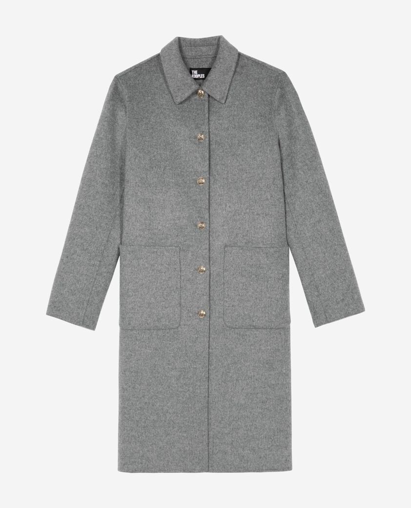 The Kooples FEMME GREY manteau long en laine double face avec cape gris