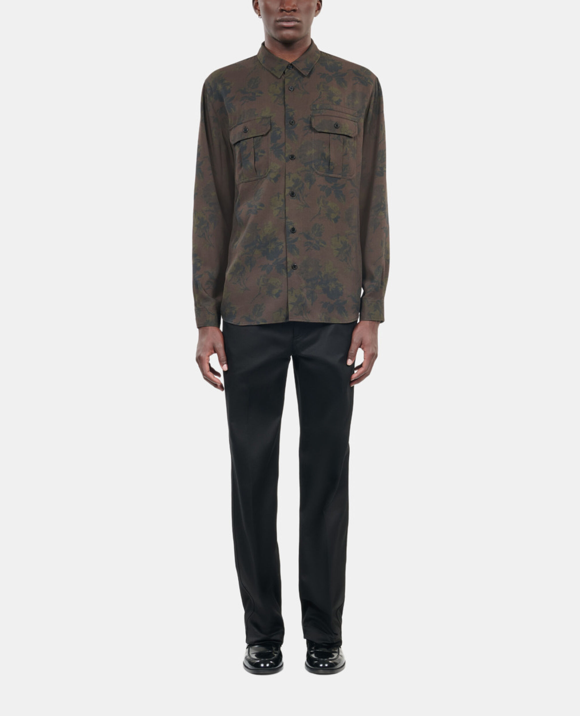 Floral print shirt, DARK BROWN, hi-res image number null