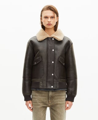 The Kooples MUJER BROWN piel lanosa marrón corta