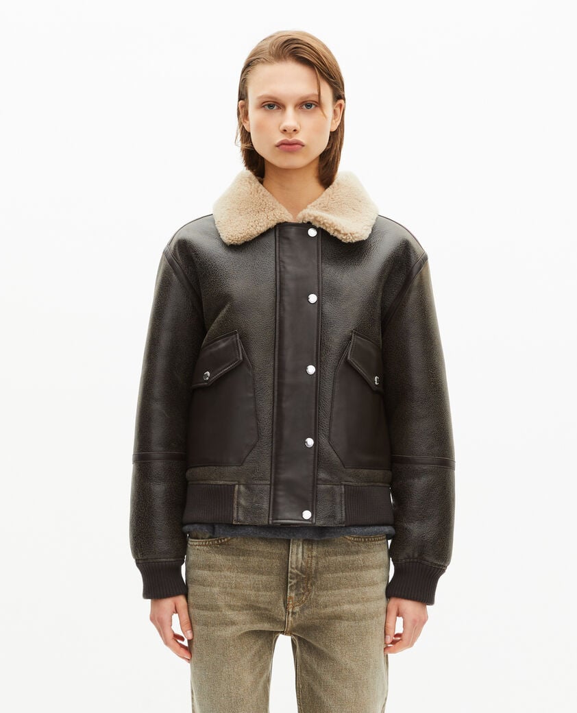 The Kooples FEMME BROWN peau lainée courte marron