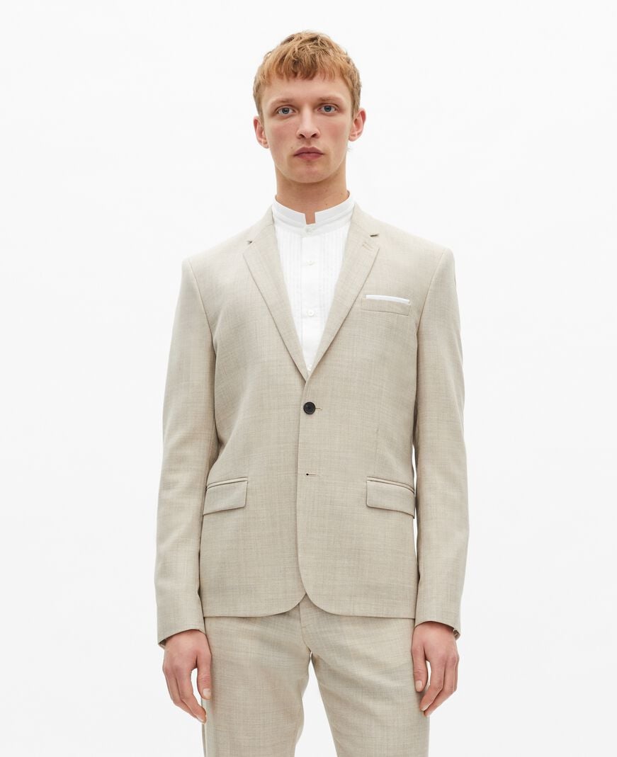 The Kooples HERREN BEIGE beigefarbene, schmal geschnittene anzugjacke aus wolle