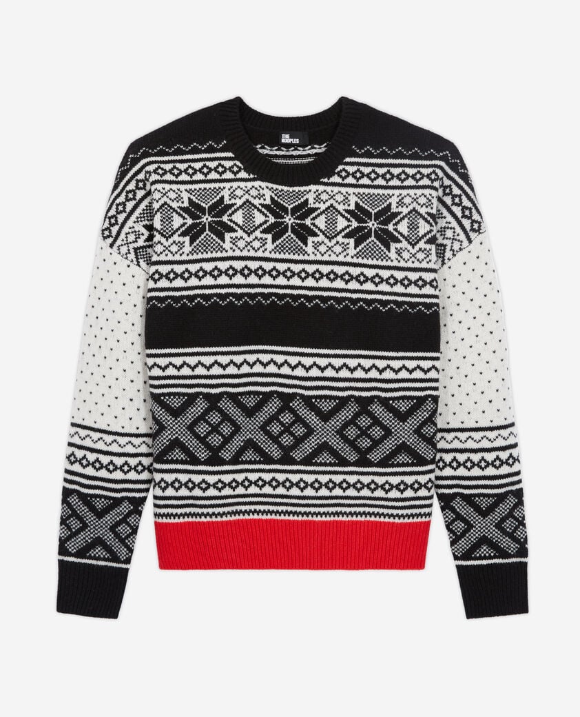 The Kooples FEMME BLACK RED OFF WHITE pull en laine à motifs