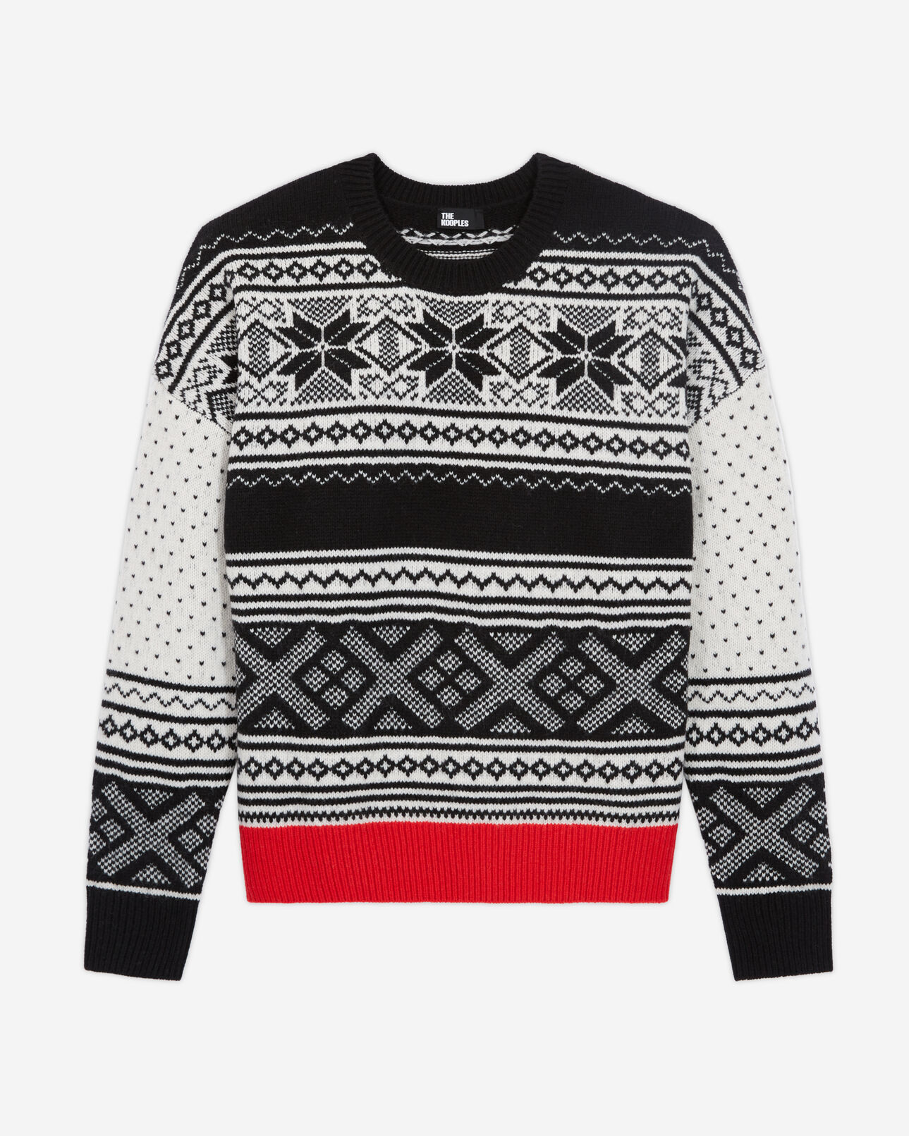 The Kooples FEMME BLACK RED OFF WHITE pull en laine à motifs
