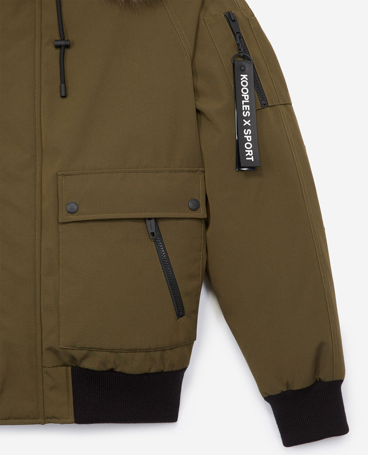 Cropped khaki down jacket with lined hood The Kooples