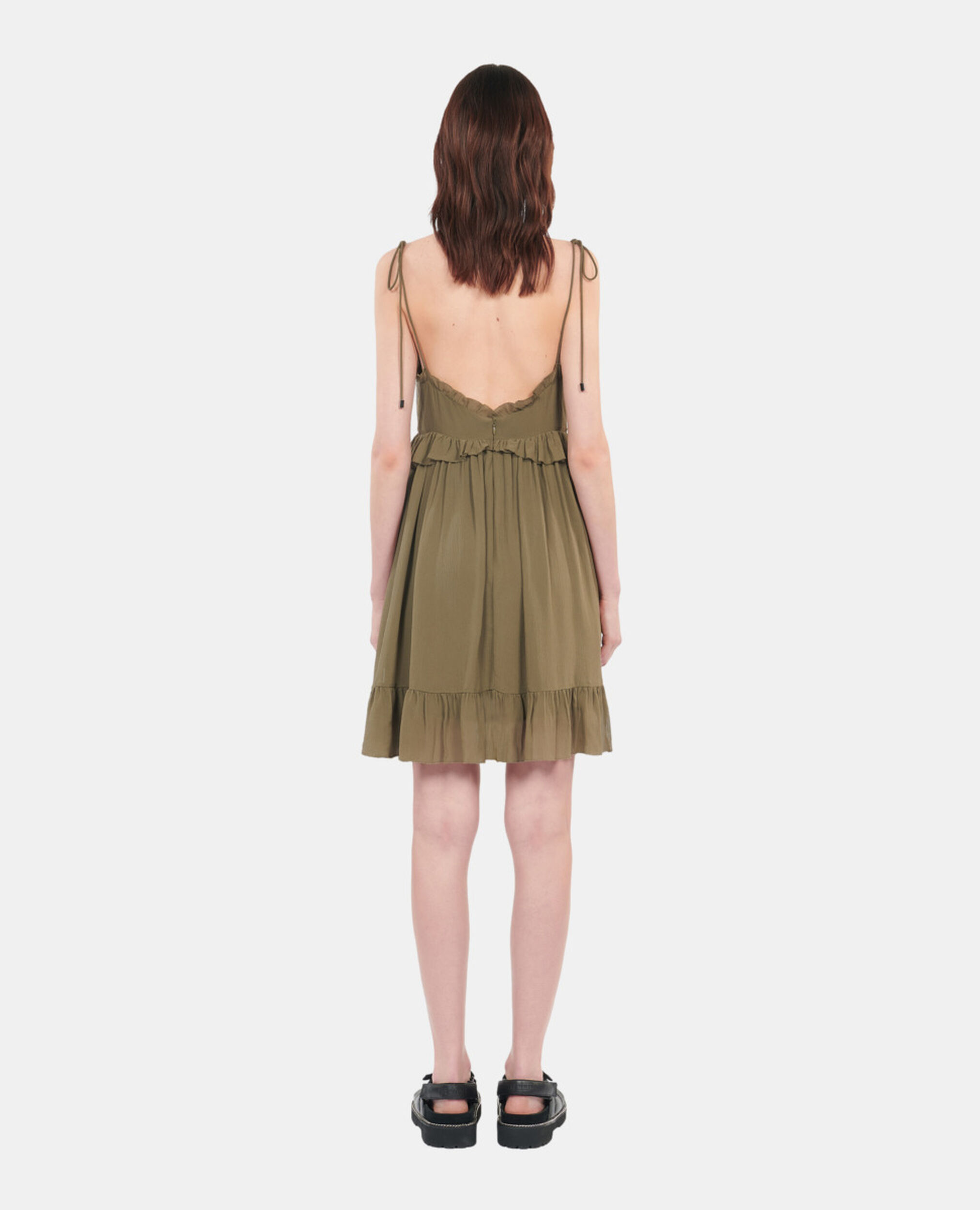 Short khaki silk dress, KAKI, hi-res image number null