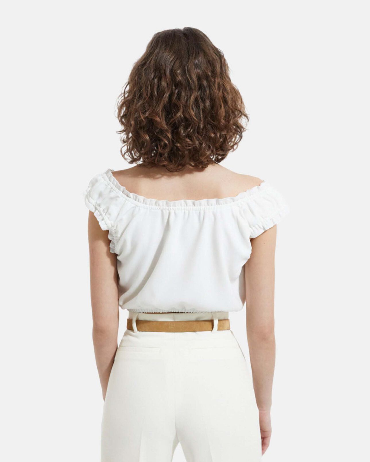 The Kooples DAMEN OFF WHITE oberteil krepp ecru mit kurzen puffärmeln