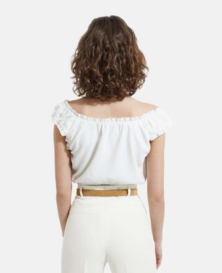 The Kooples F OFF WHITE ecru crepe top with short puffed sleeves