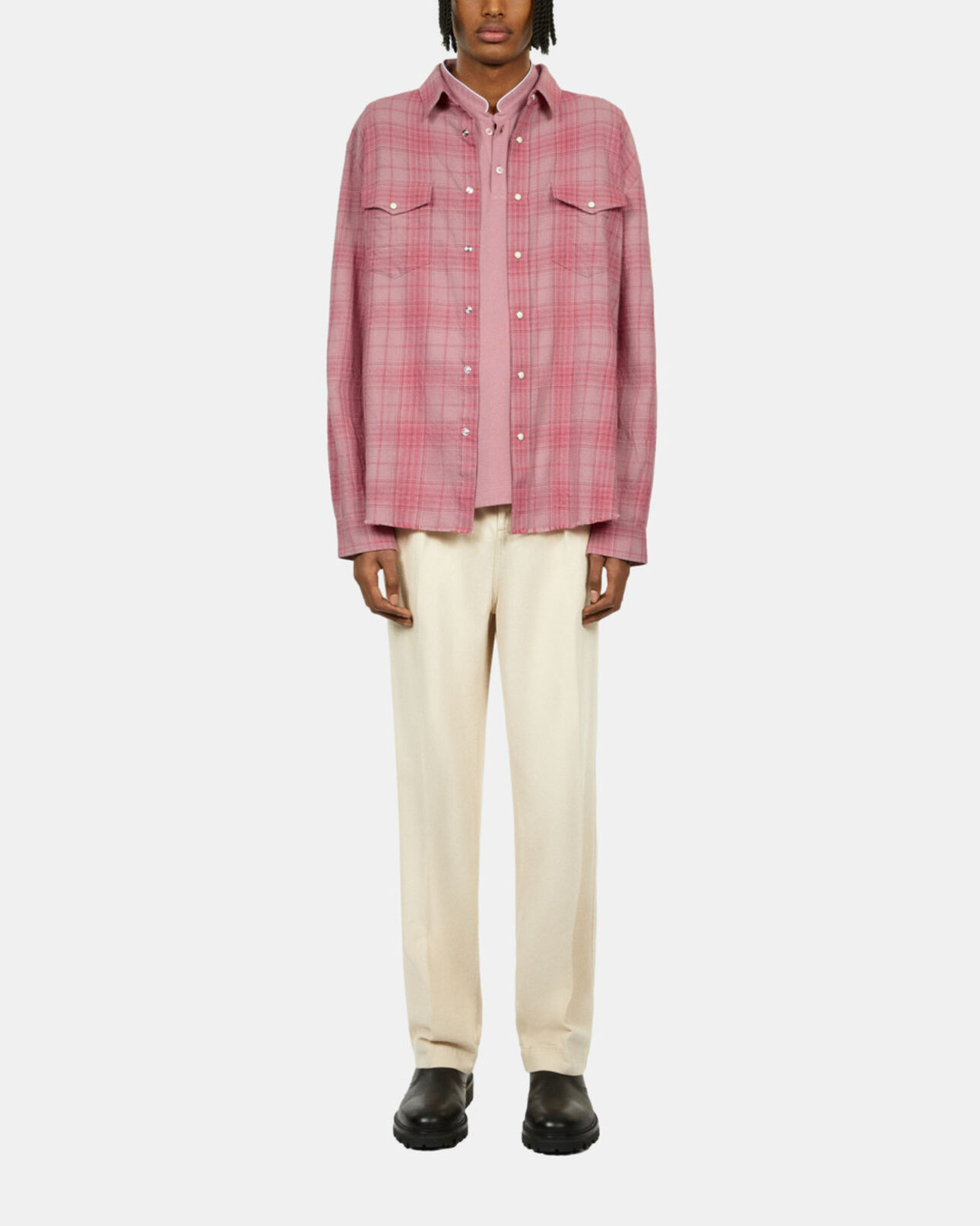 The Kooples HERREN PINK WOOD rosa hemd mit karomuster