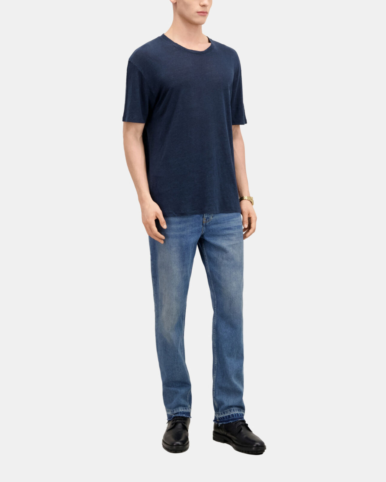 The Kooples MEN NAVY men's navy blue linen t-shirt with blazon