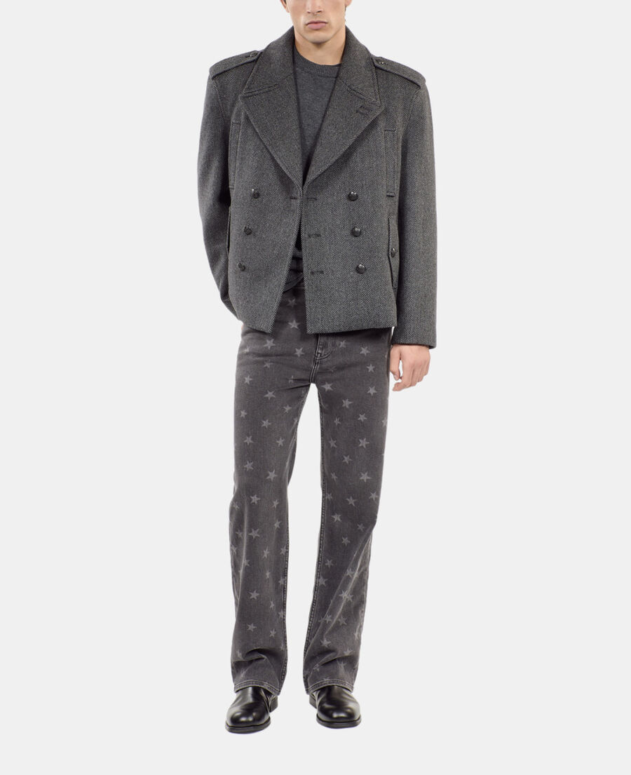 The Kooples MEN BLACK GREY black herringbone wool blend pea coat