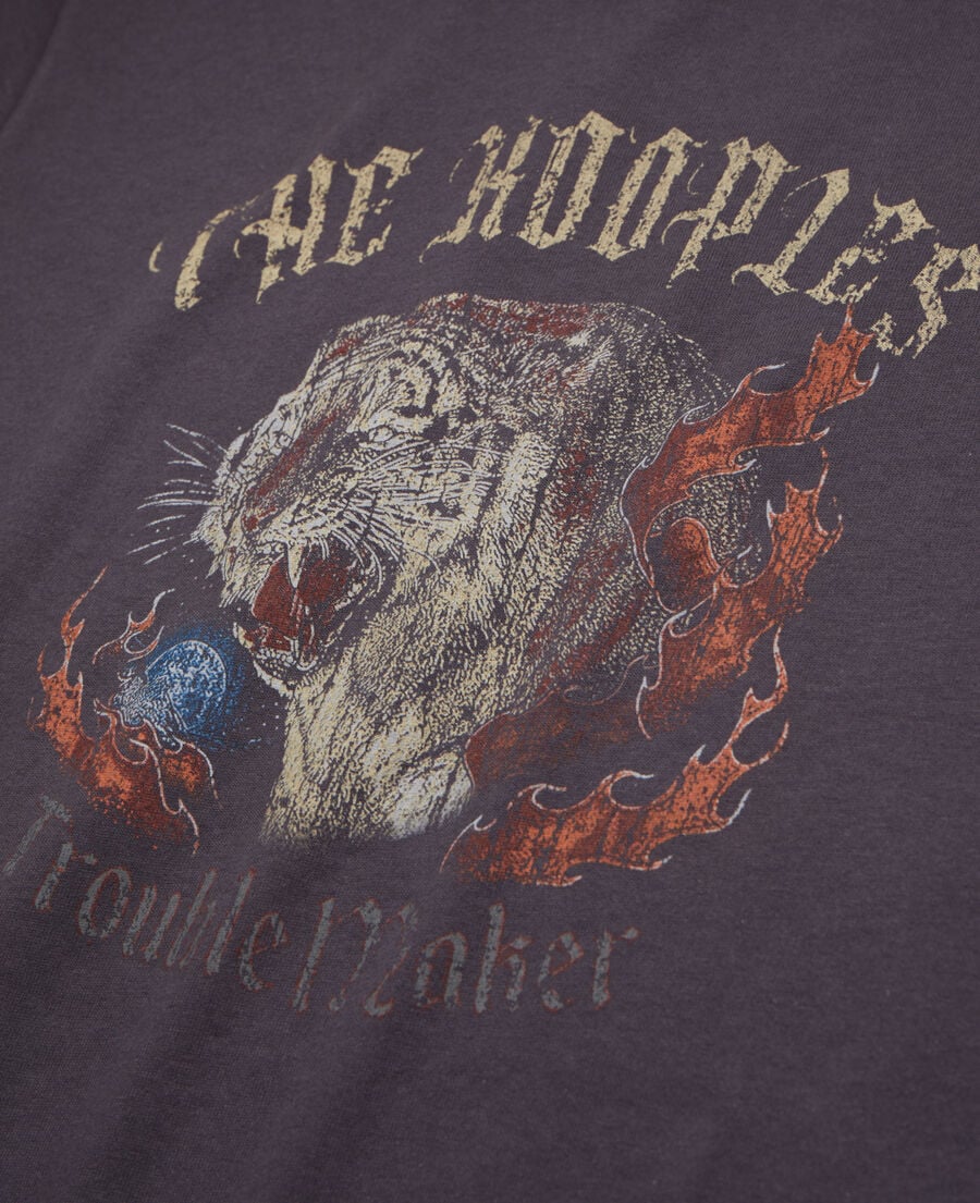 The Kooples H CARBONE carbon grey t-shirt with fire tiger screen print