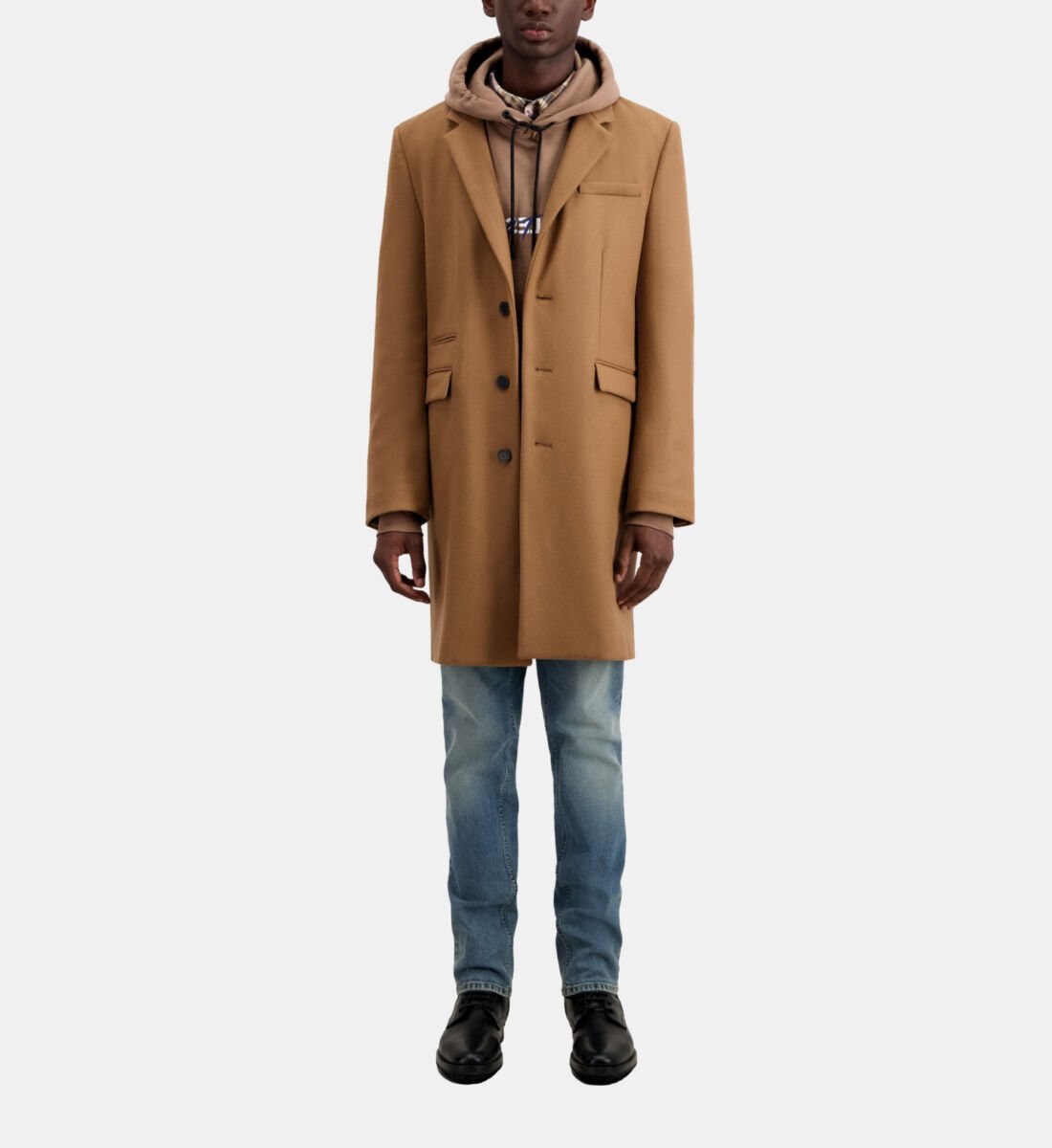 Long camel coat in wool blend The Kooples US