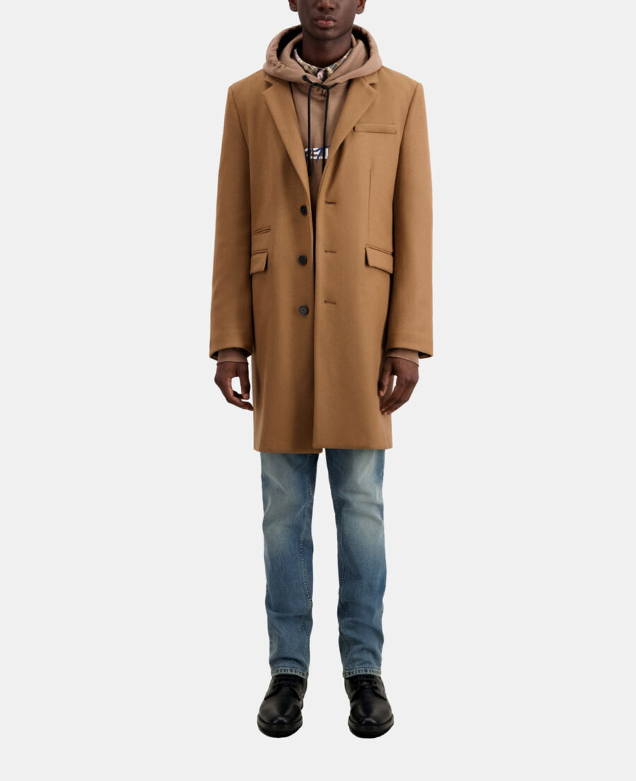 Long camel coat in wool blend | The Kooples - US