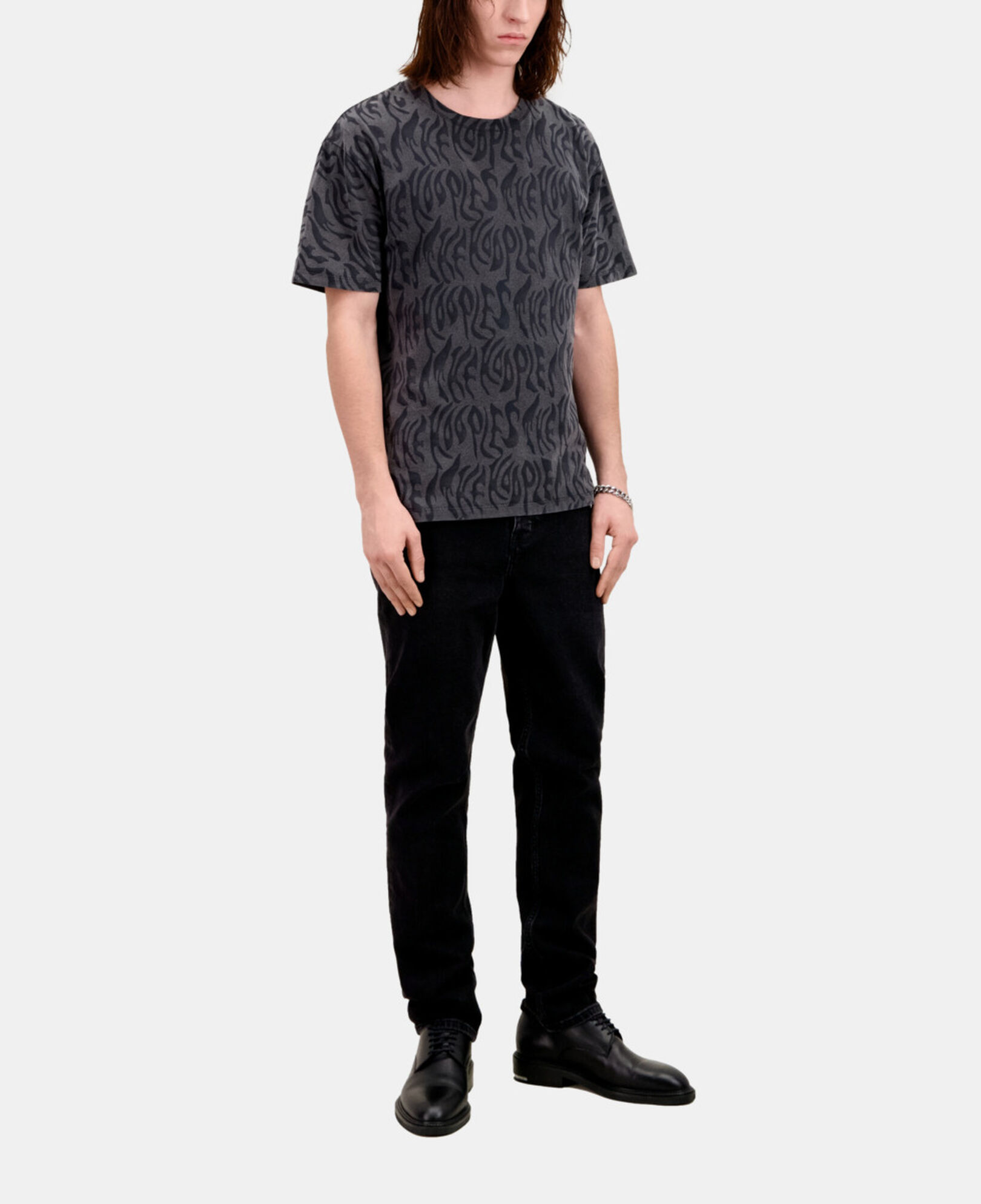 The Kooples MEN BLACK WASHED men's printed t-shirt