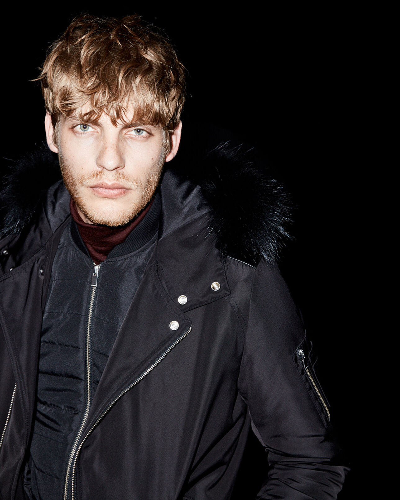 The Kooples HERREN BLACK biker parka mit abnehmbarer gefütterter kapuze und lederdetails