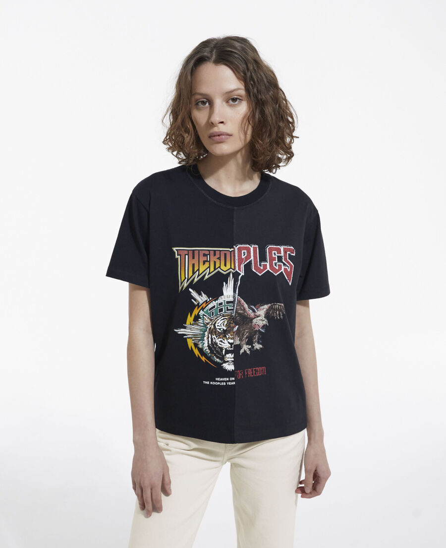 schwarzes baumwoll-t-shirt mit print