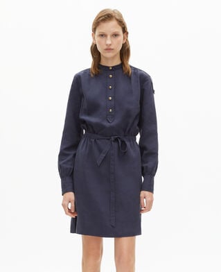 The Kooples FEMME NAVY robe courte en lin bleu marine