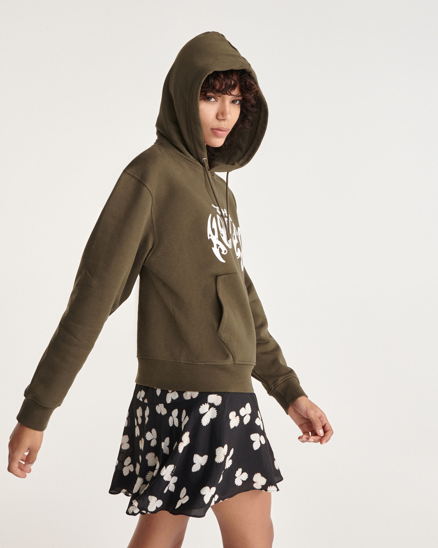 Khaki sweatshirt with hood and rock logo, KAKI, hi-res image number null