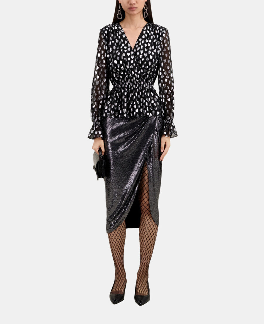 The Kooples DAMEN BLACK SILVER schwarzes top mit silbernen herzen