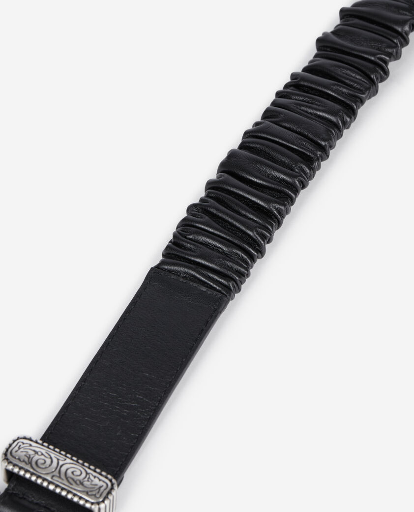 The Kooples DAMEN BLACK breiter schwarzer geraffter ledergürtel