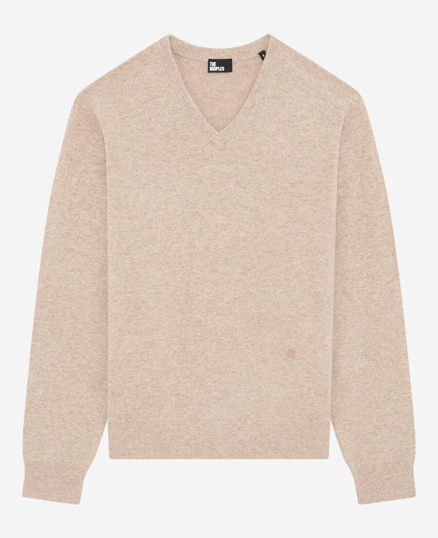 The Kooples MEN BEIGE MELANGE beige cashmere v-neck sweater