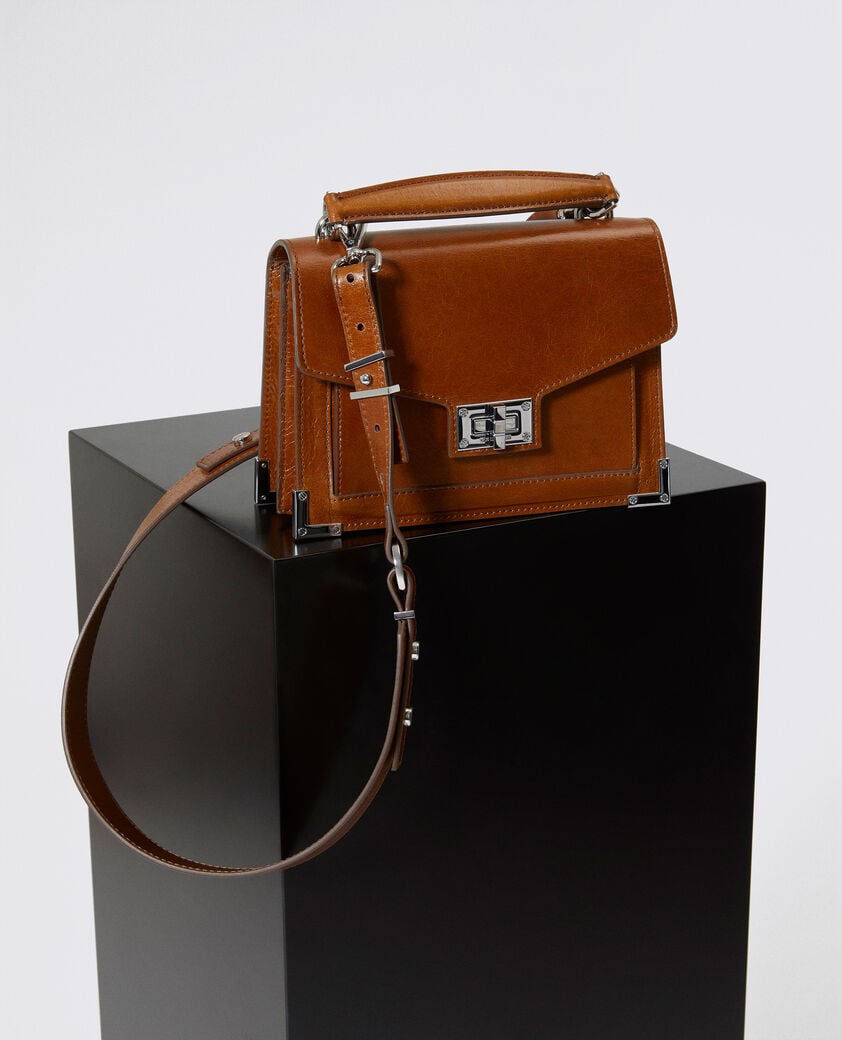 The Kooples FEMME BROWN sac emily en cuir craquel&eacute; cognac