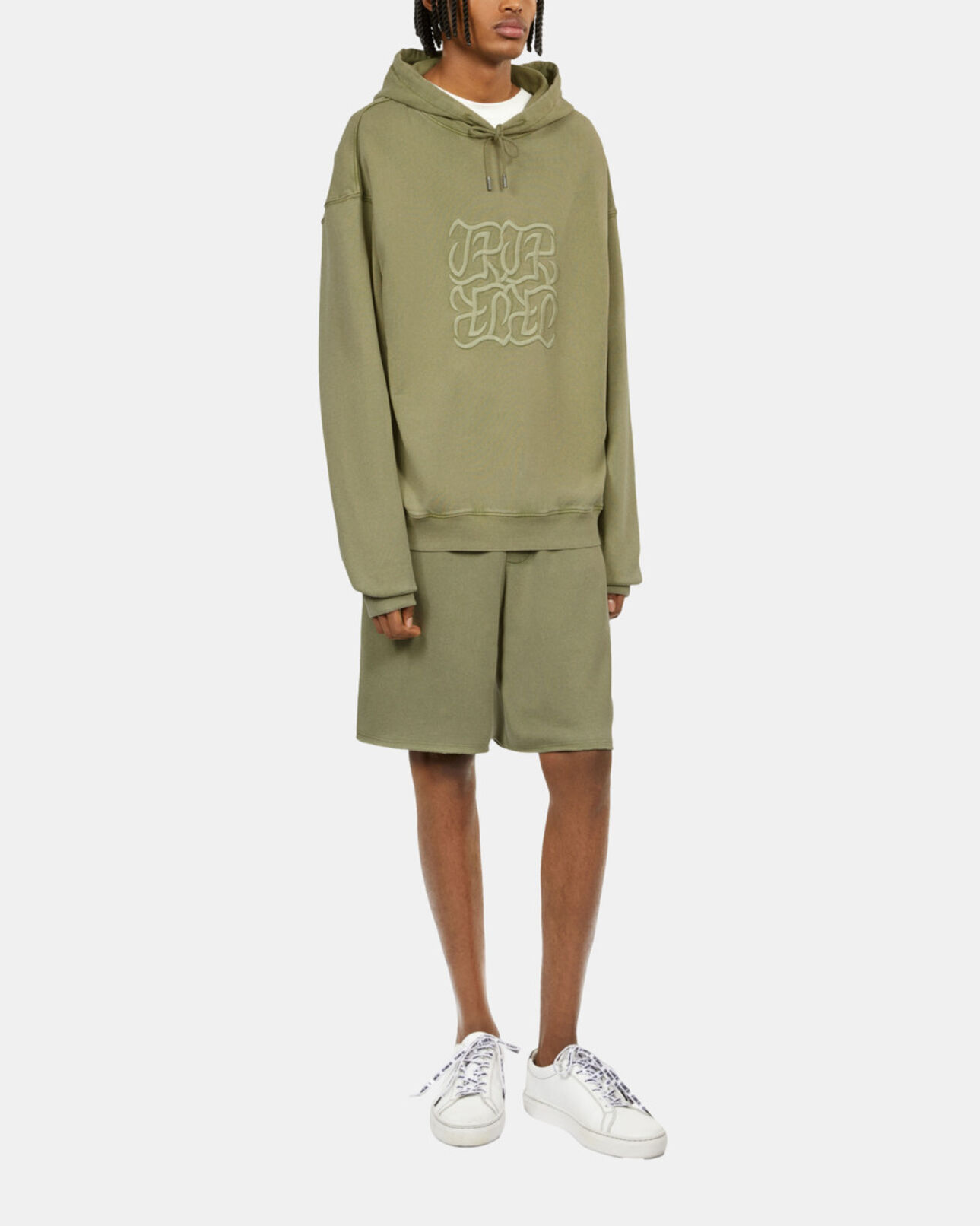 The Kooples HERREN KAKI GREY hellgrünes kapuzensweatshirt mit logo