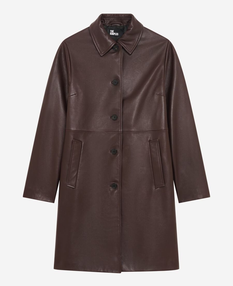 The Kooples FEMME WINE RED manteau long en cuir bordeaux