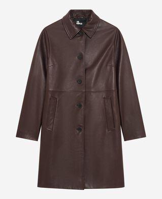 The Kooples FEMME WINE RED manteau long en cuir bordeaux