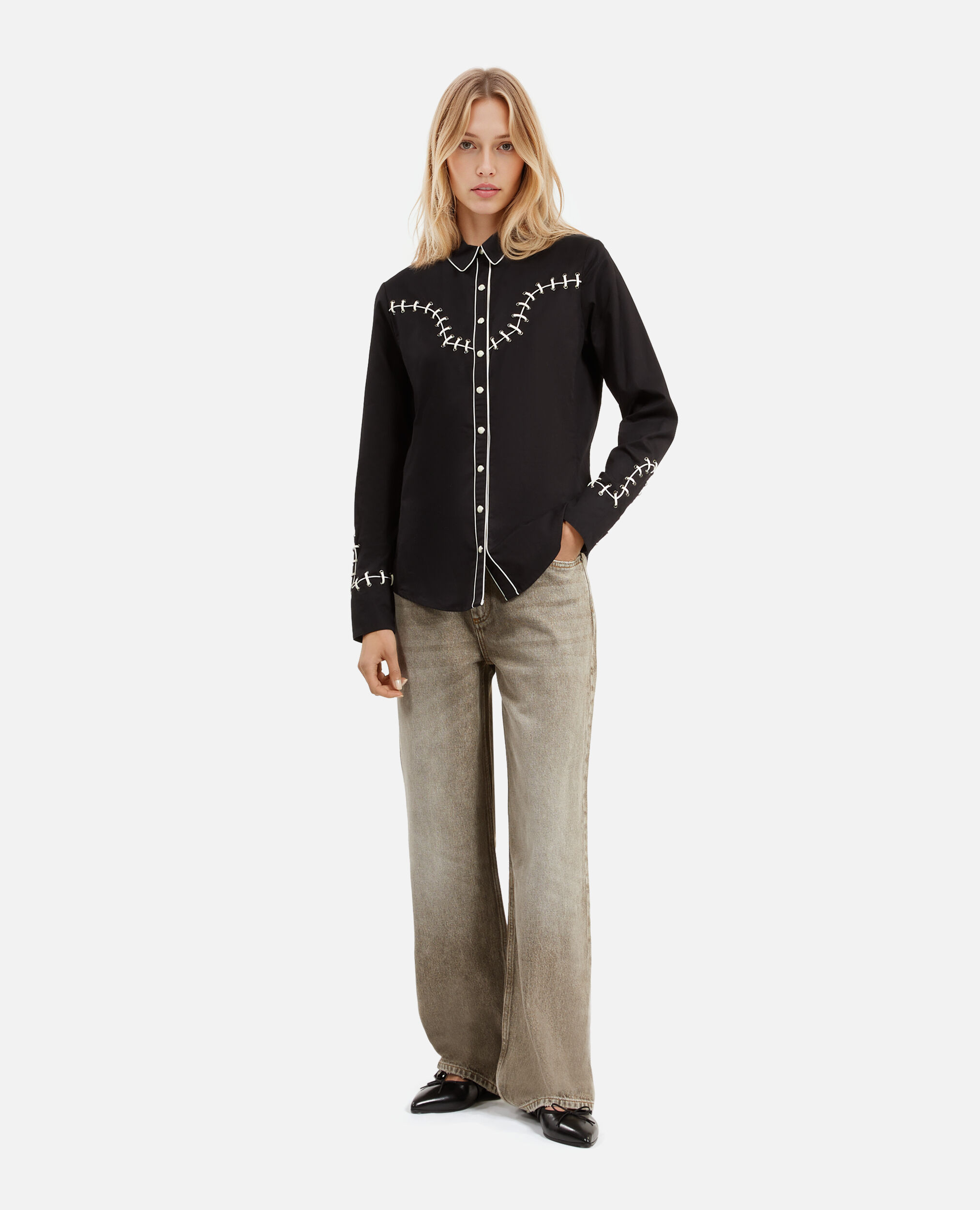 Chemise avec broderies noire, BLACK, hi-res image number null