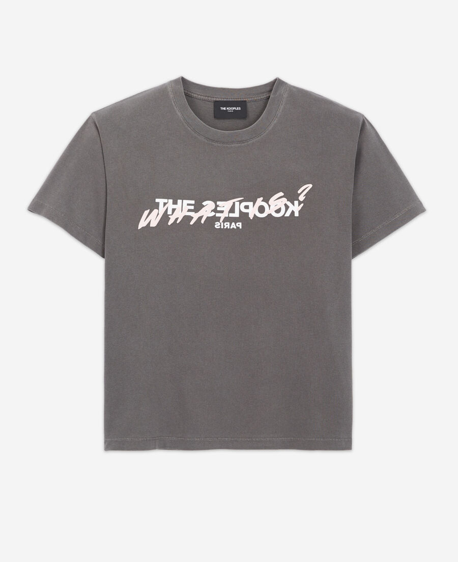 t-shirt coton gris imprimé logo poitrine