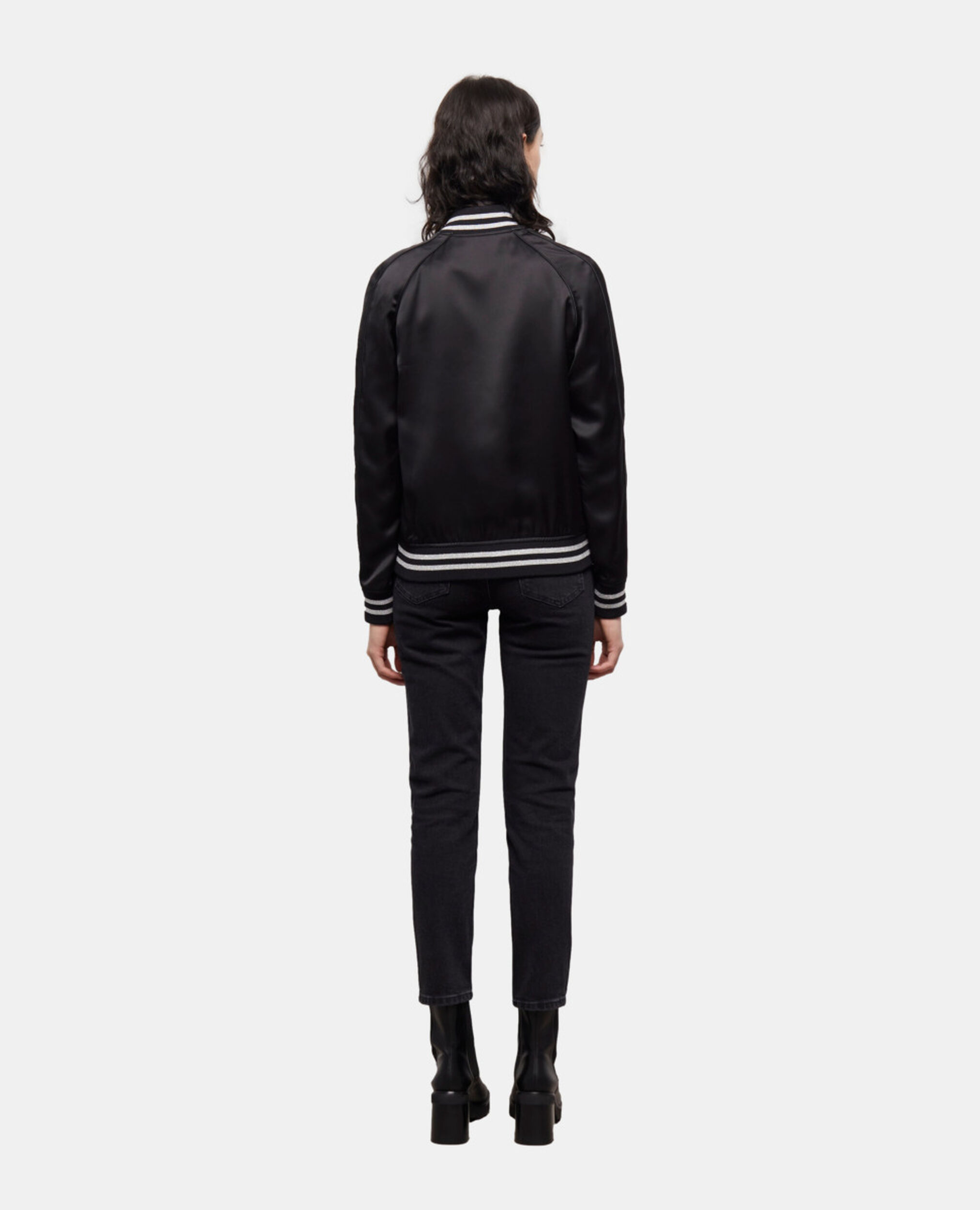 Black satin zipped sweatshirt, BLACK, hi-res image number null