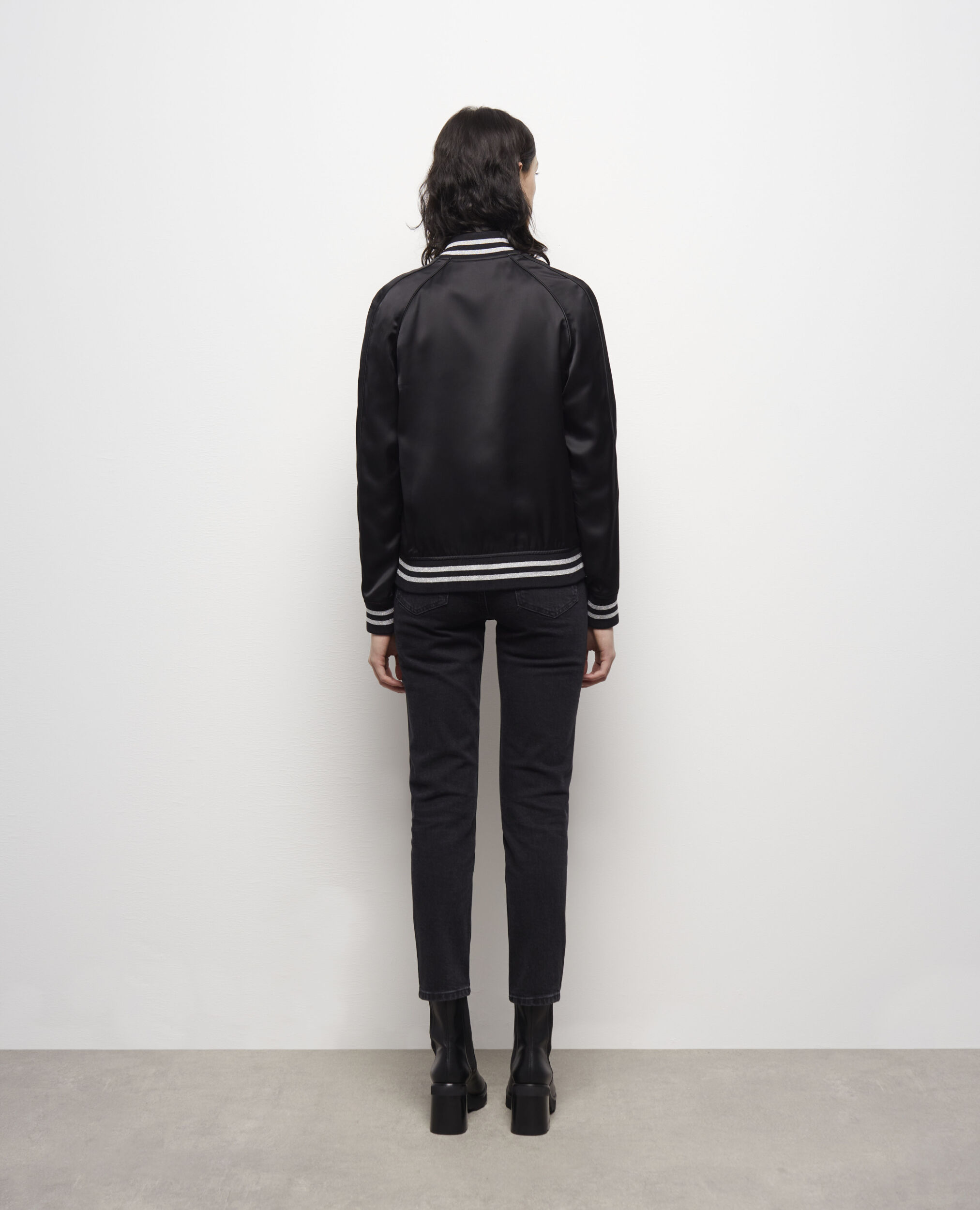 Black satin zipped sweatshirt, BLACK, hi-res image number null