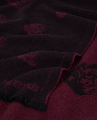 The Kooples F BLACK-BORDEAUX black and burgundy wool scarf with skulls