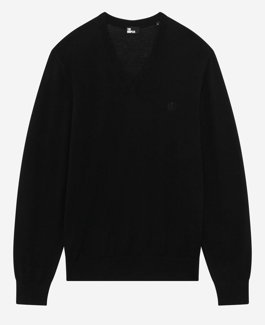 The Kooples HOMME BLACK pull col v en laine mérinos noir