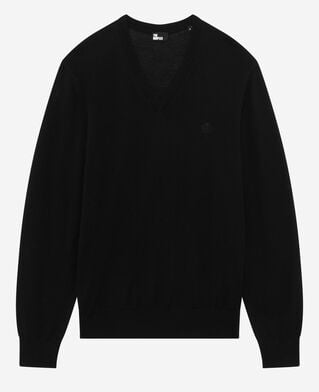 The Kooples HOMME BLACK pull col v en laine mérinos noir