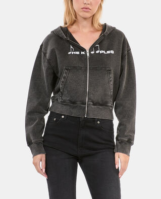 The Kooples F BLACK WASHED black hoodie with serigraphy